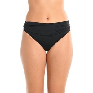 NWT La Blanca Womens Island Goddess Shirred Band Hipster Bikini Bottom Black 14